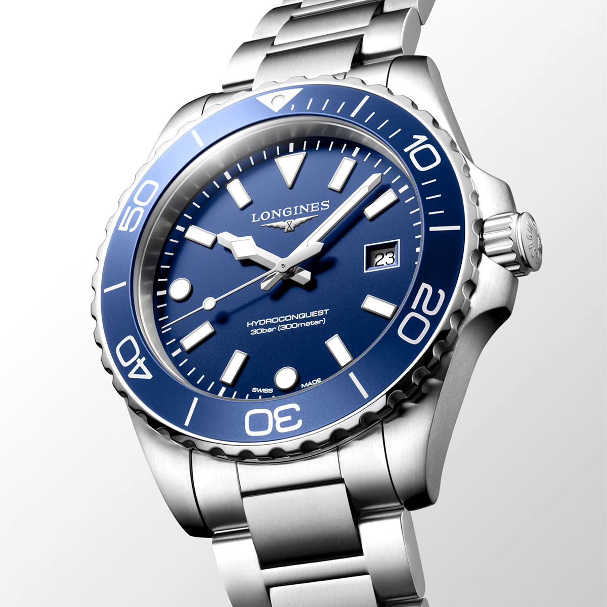 HydroConquest 42mm Blue Dial Steel Bracelet Mens Watch