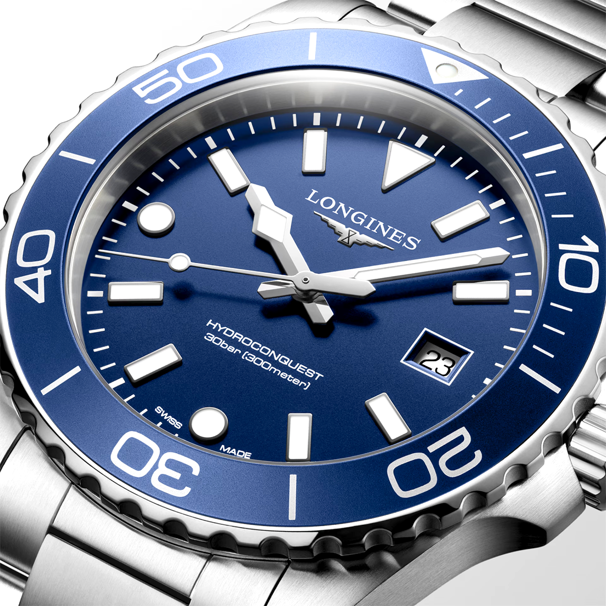 HydroConquest 42mm Blue Dial Steel Bracelet Mens Watch