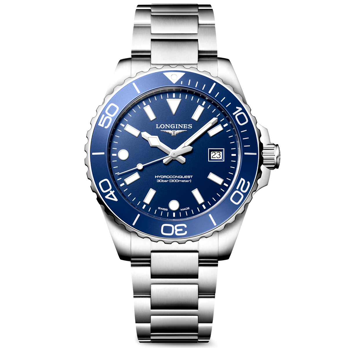 HydroConquest 42mm Blue Dial Steel Bracelet Mens Watch