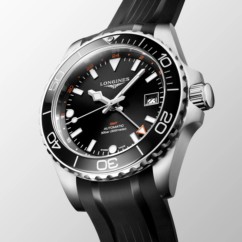 HydroConquest GMT 41mm Black Dial Automatic Strap Watch