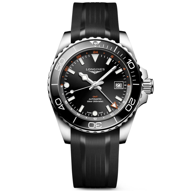 HydroConquest GMT 41mm Black Dial Automatic Strap Watch