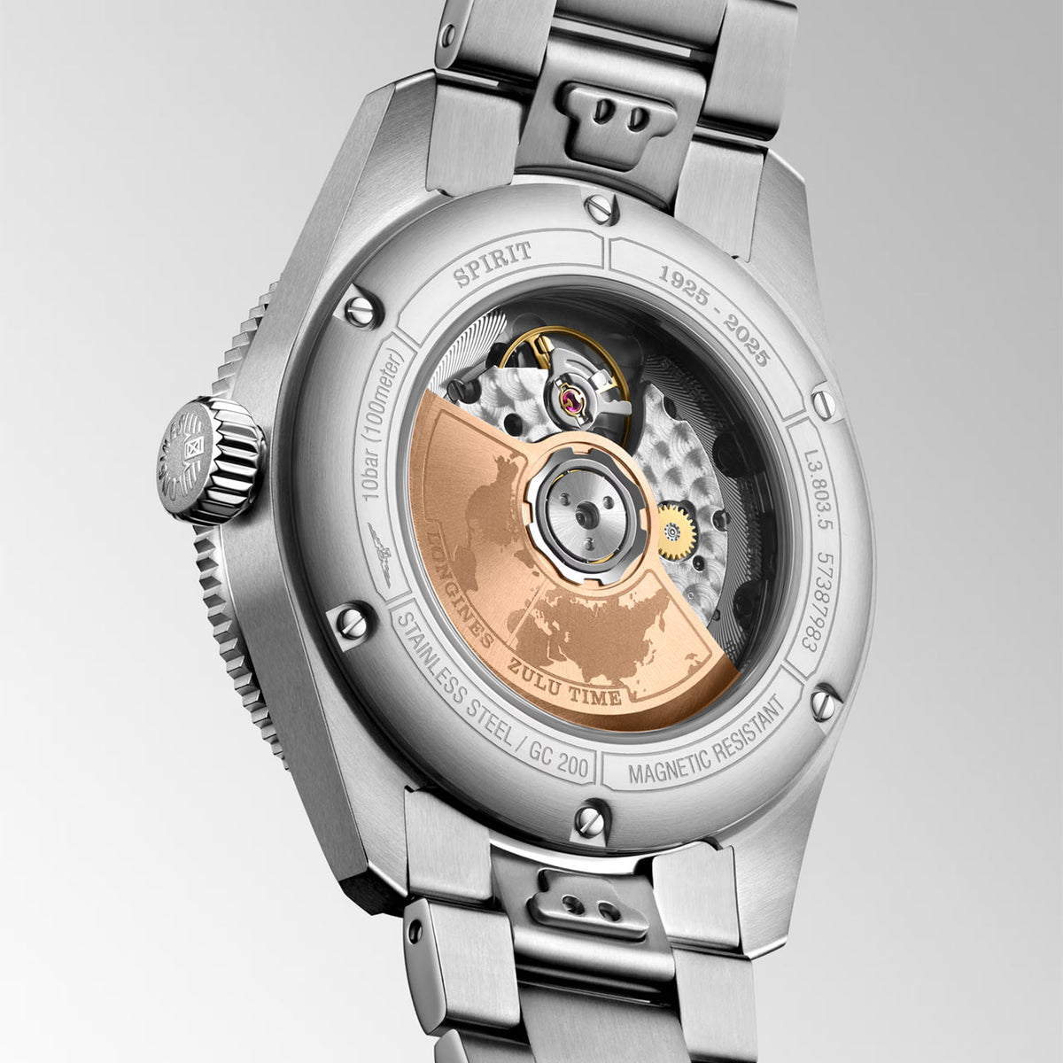 Longines Spirit Zulu Time 39mm Black Dial and Pink Gold Bezel Bracelet Watch - Berry's Jewellers