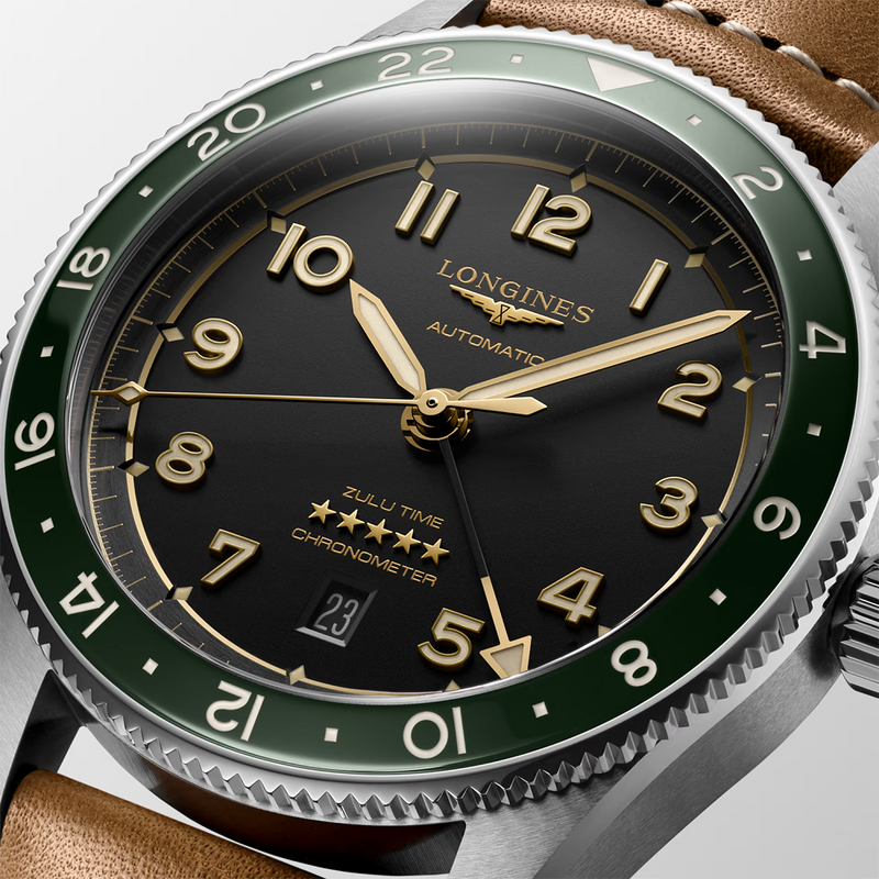 Spirit Zulu Time 42mm Anthracite Dial Automatic Brown Strap Watch