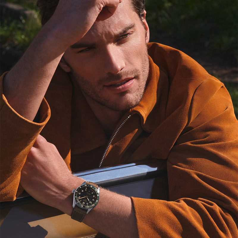 Spirit Zulu Time 42mm Anthracite Dial Automatic Brown Strap Watch