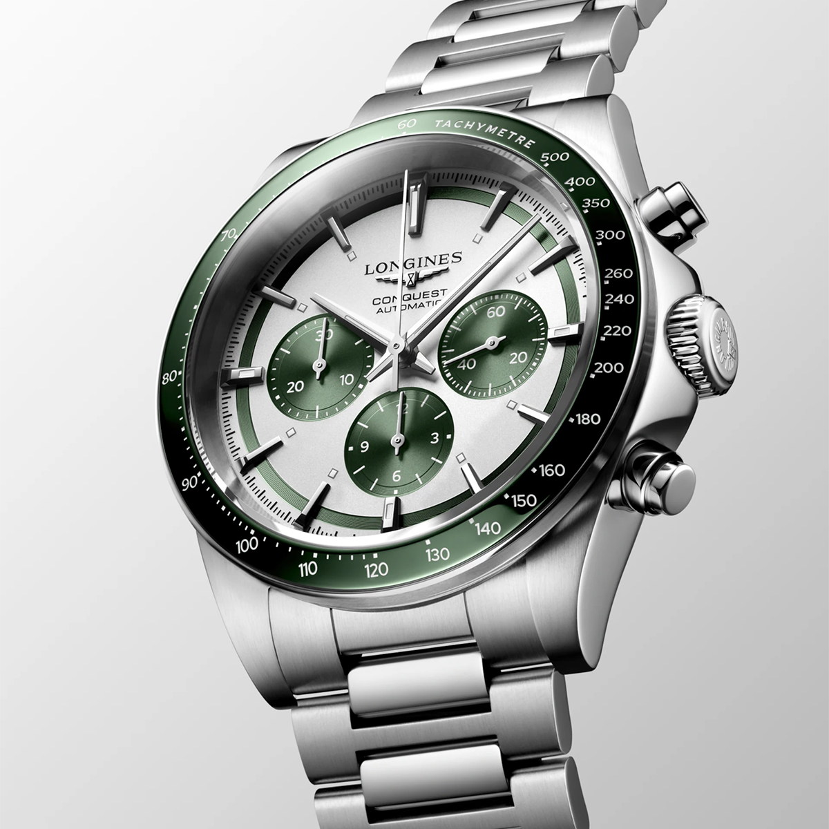 Longines Conquest Chronograph 42mm Green Dial Bracelet Automatic Watch - Berry's Jewellers