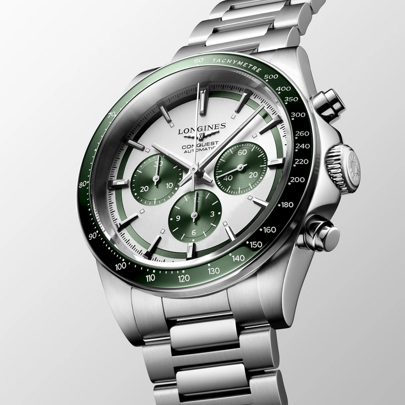 Longines Conquest Chronograph 42mm Green Dial Bracelet Automatic Watch - Berry's Jewellers