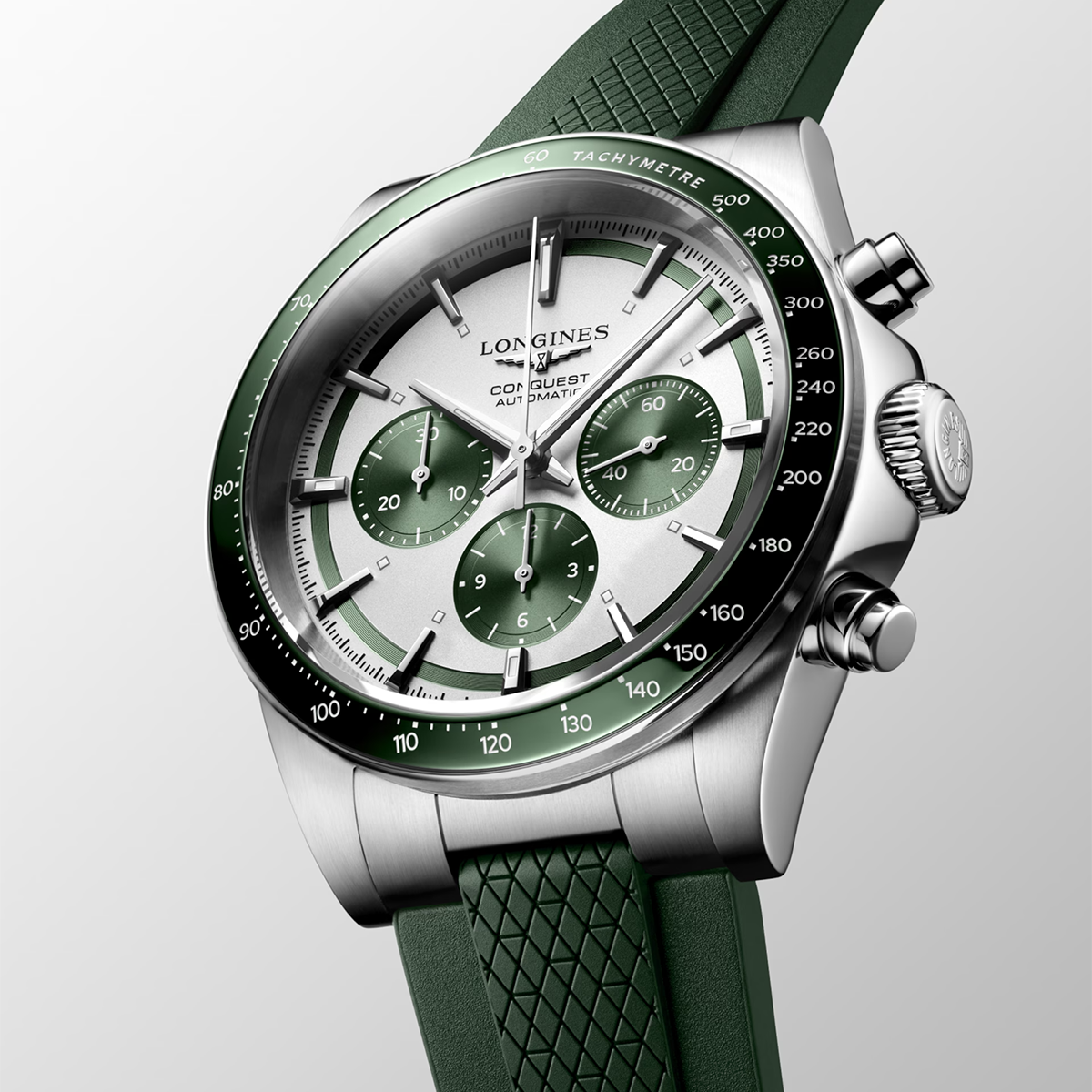 Conquest Chronograph 42mm Green Rubber Strap Automatic Watch