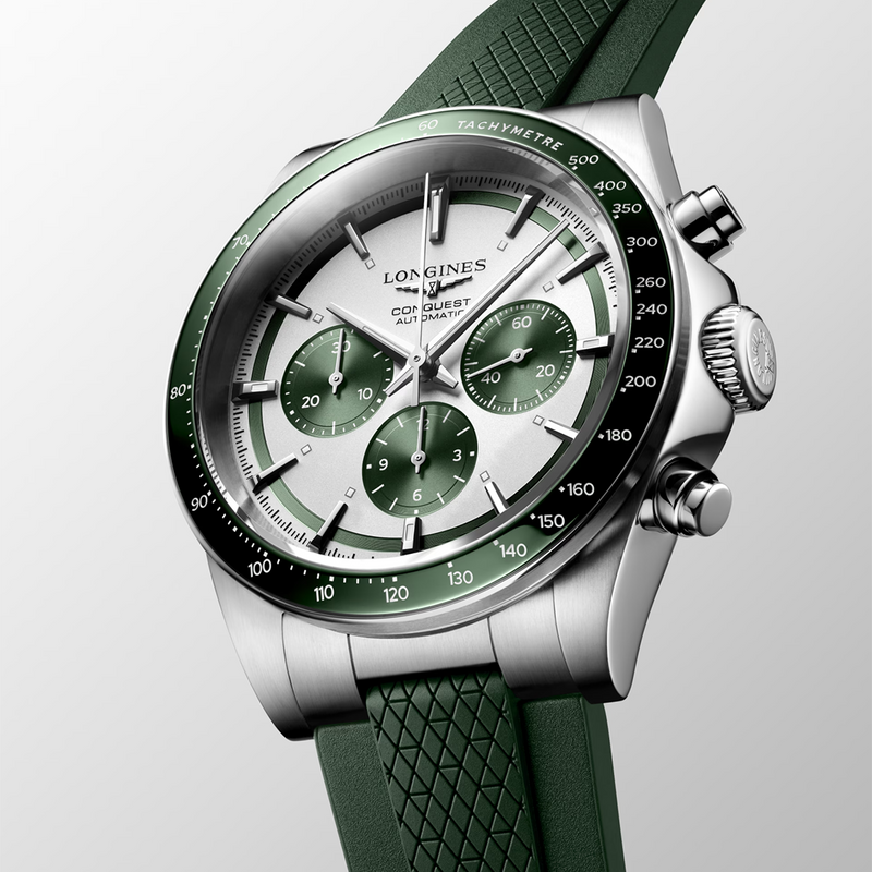 Conquest Chronograph 42mm Green Rubber Strap Automatic Watch