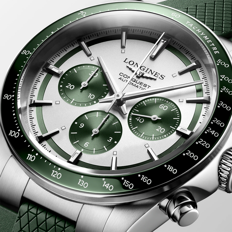 Conquest Chronograph 42mm Green Rubber Strap Automatic Watch
