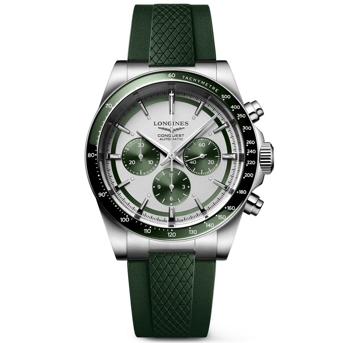 Conquest Chronograph 42mm Green Rubber Strap Automatic Watch