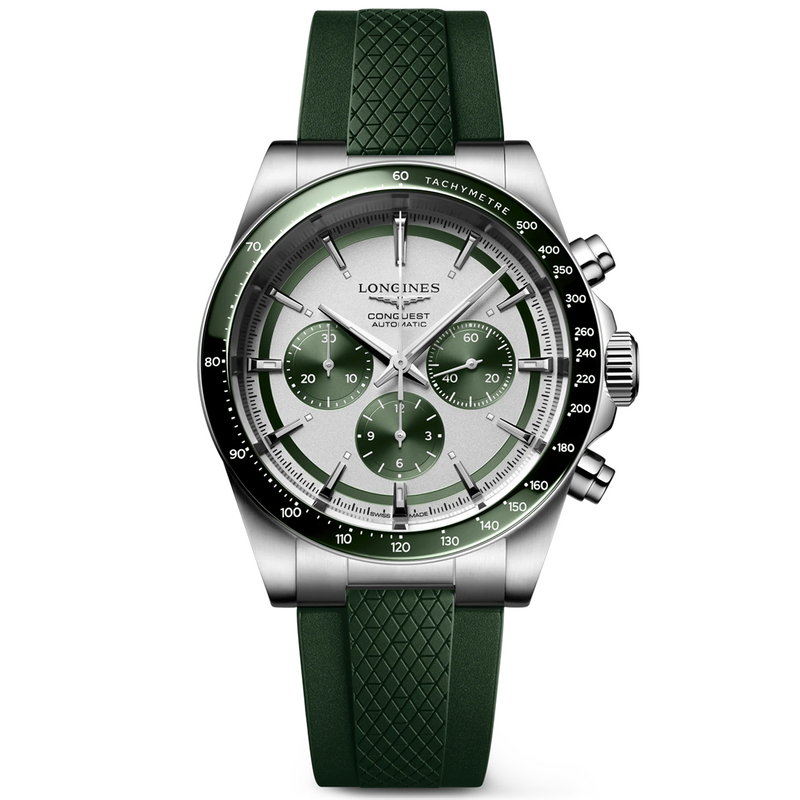 Conquest Chronograph 42mm Green Rubber Strap Automatic Watch