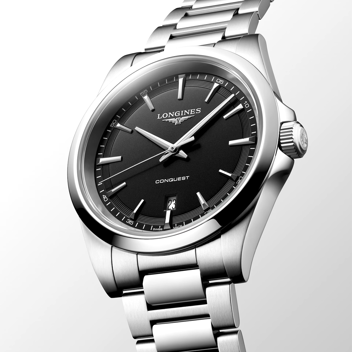 Conquest 41mm Black Dial Steel Bracelet Watch