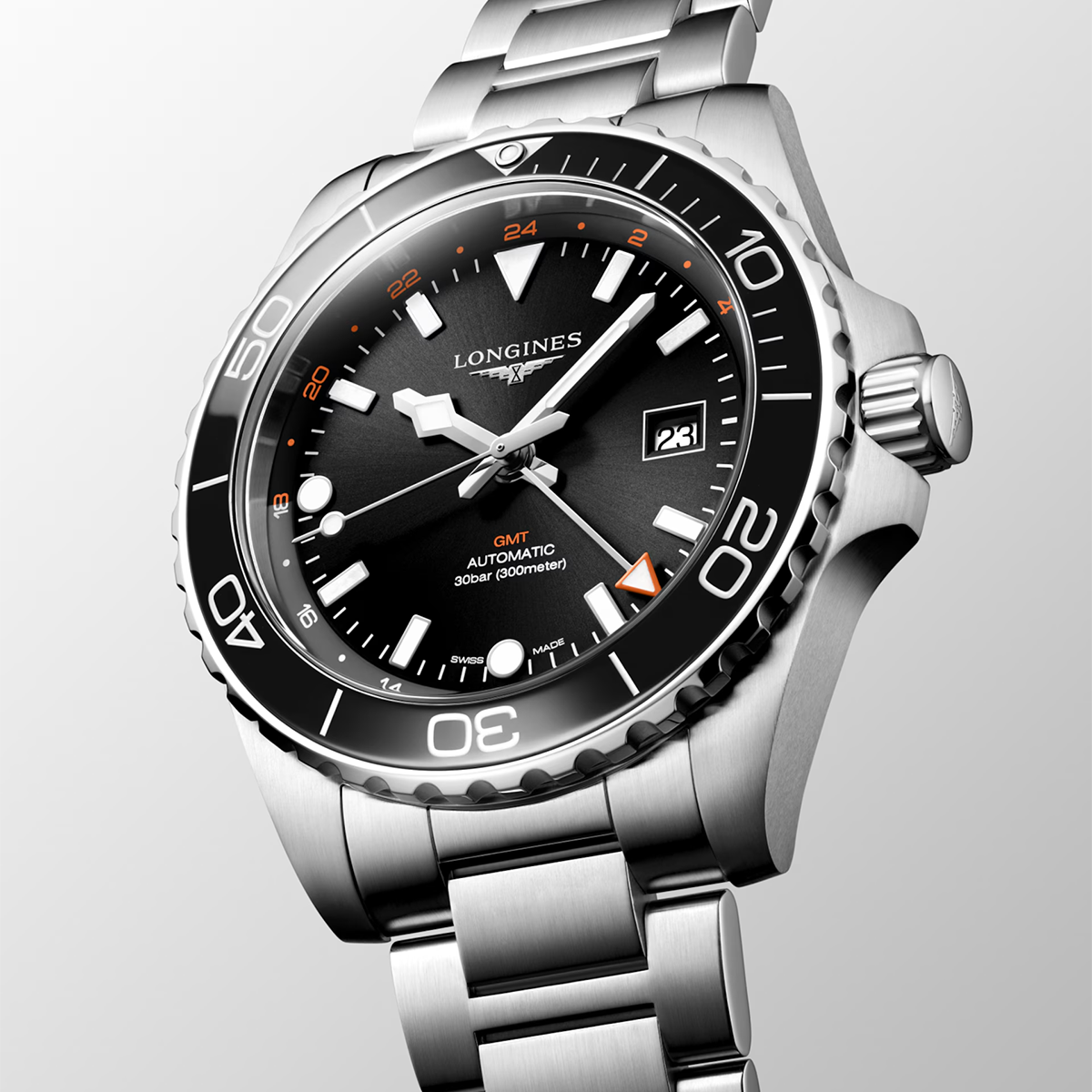 HydroConquest GMT 43mm Black Dial Automatic Bracelet Watch