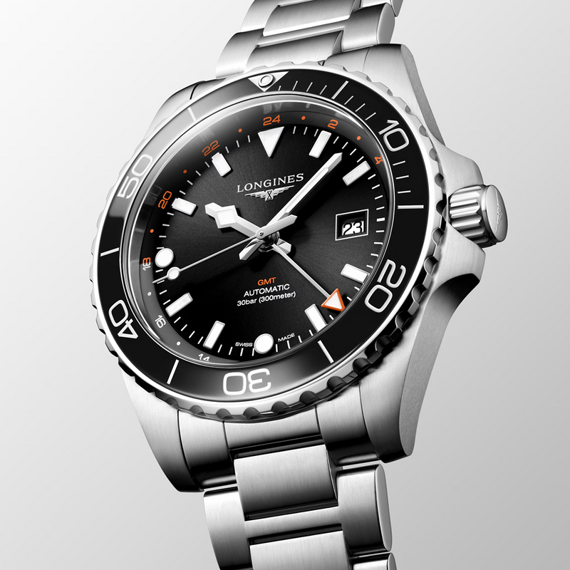 HydroConquest GMT 43mm Black Dial Automatic Bracelet Watch