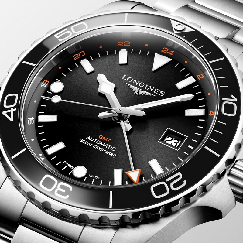 HydroConquest GMT 43mm Black Dial Automatic Bracelet Watch