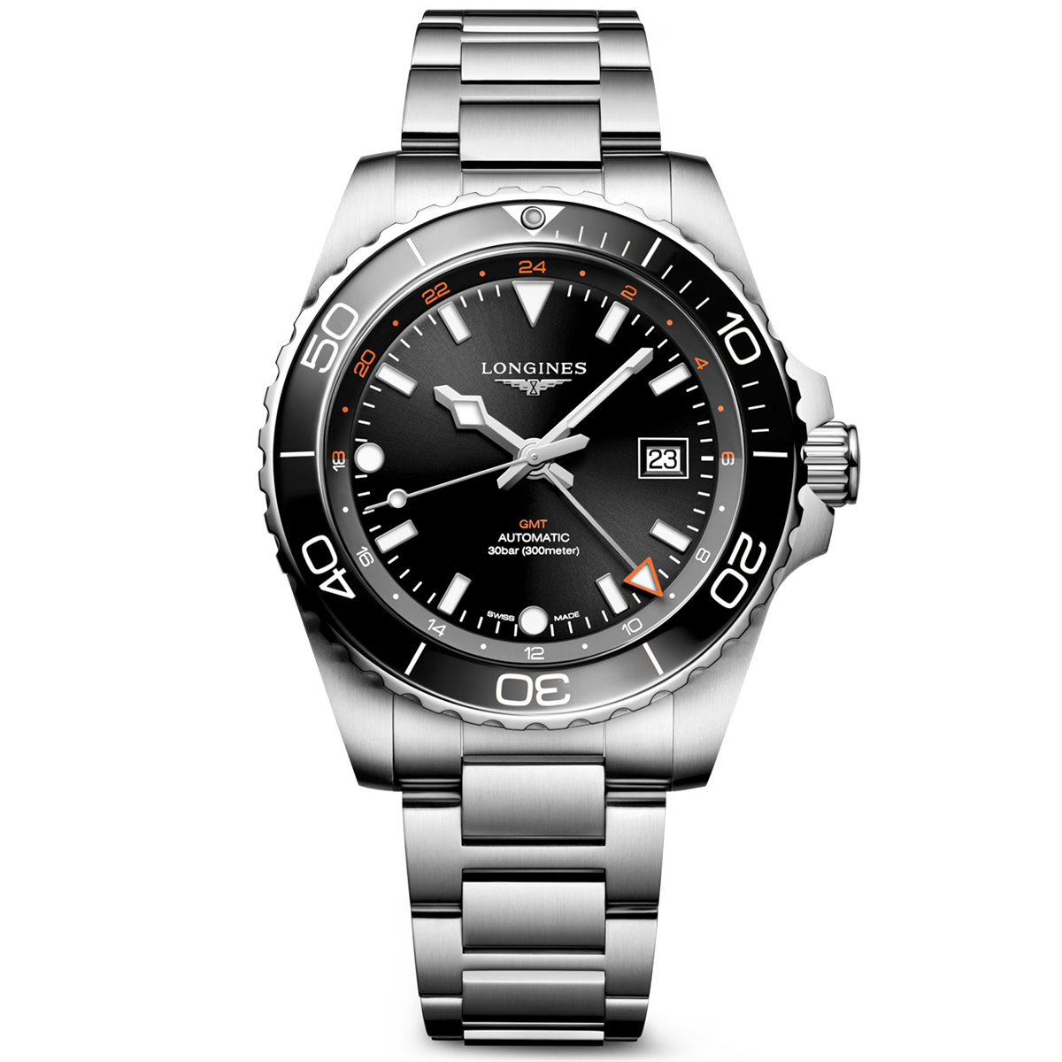 HydroConquest GMT 43mm Black Dial Automatic Bracelet Watch