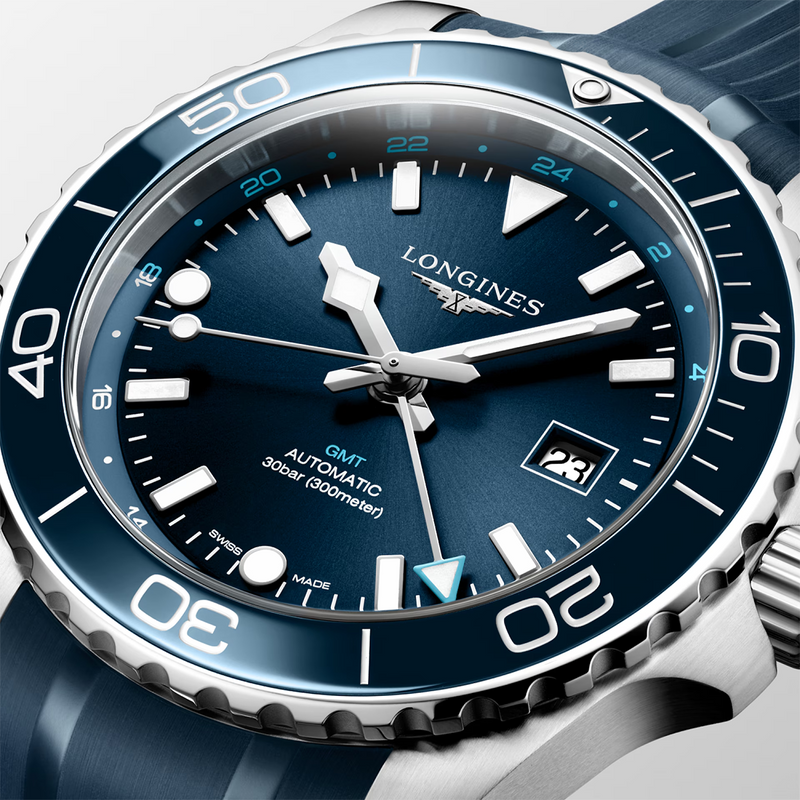 HydroConquest GMT 43mm Blue Dial Automatic Strap Watch