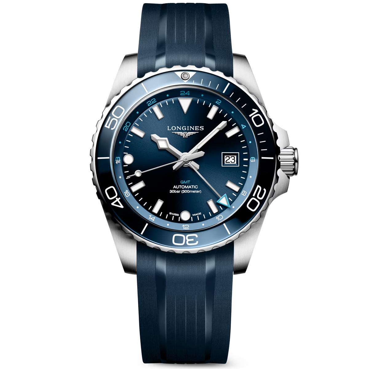 HydroConquest GMT 43mm Blue Dial Automatic Strap Watch