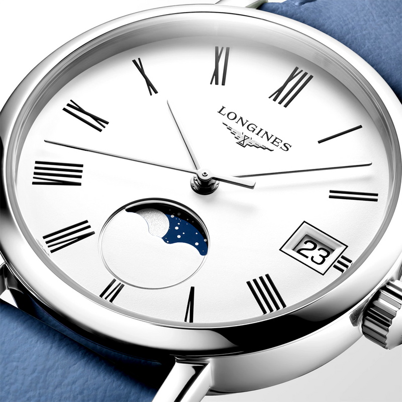 Elegant Moonphase 30mm White Dial Ladies Strap Watch