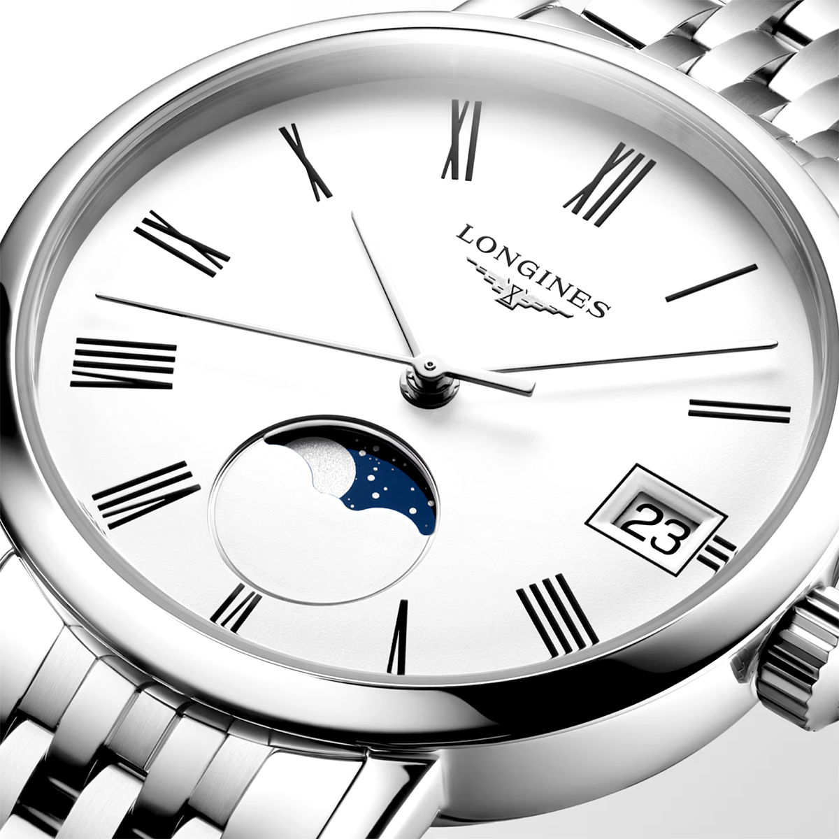 Elegant Moonphase 30mm White Dial Ladies Bracelet Watch