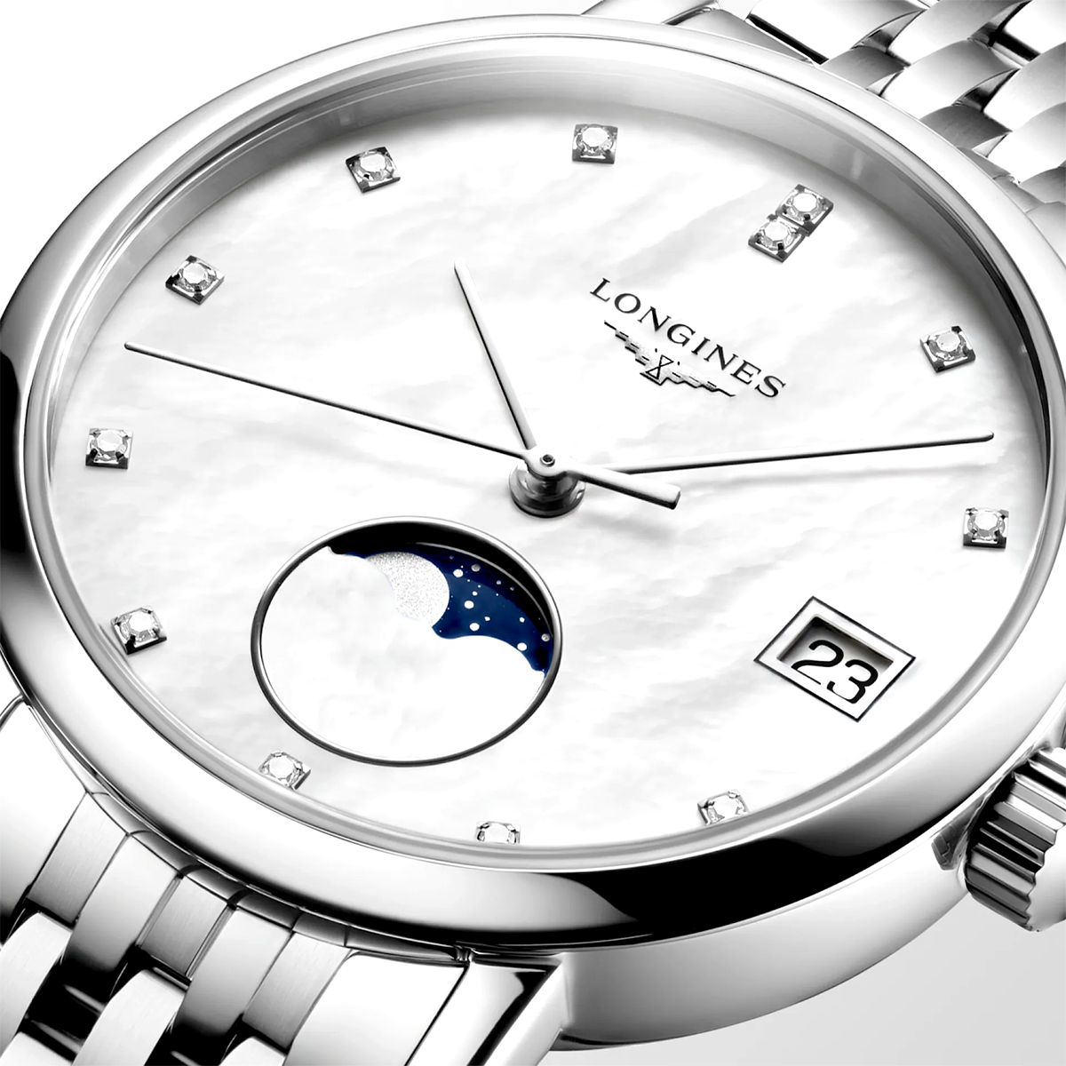 Elegant Moonphase 30mm Mother of Pearl Dial Bracelet Watch