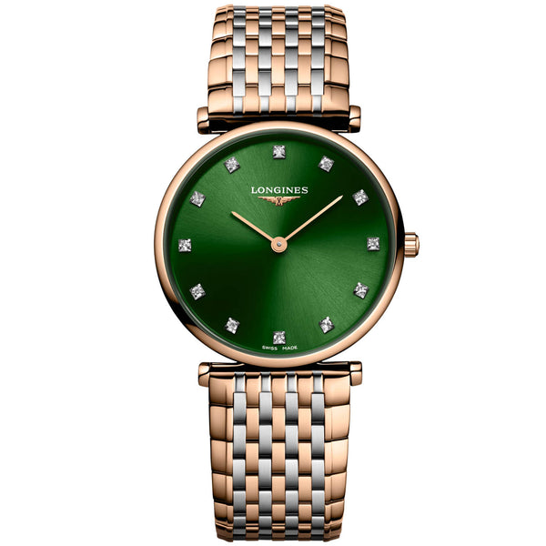 Longines La Grande Classique 29mm Steel and Rose Gold PVD Green Dial Quartz Bracelet Watch - Berry's Jewellers