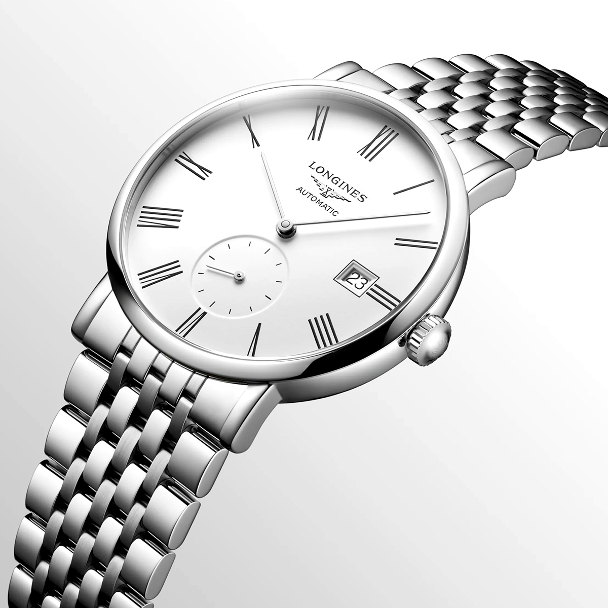 Elegant 39mm White Dial Steel Bracelet Automatic Watch