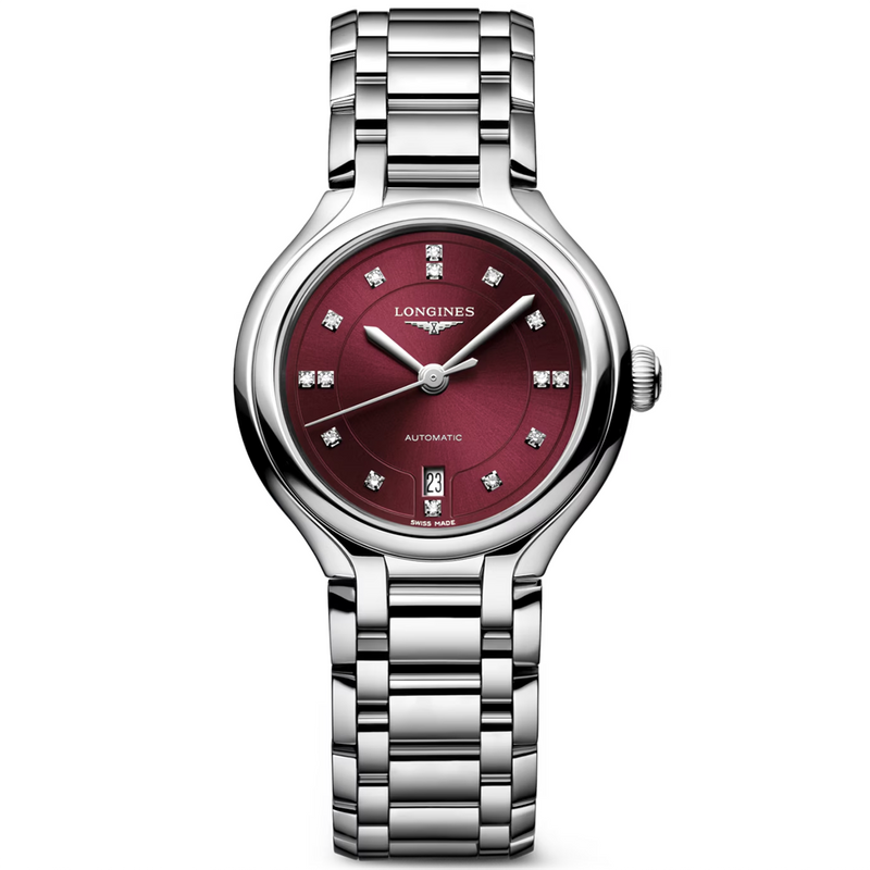PrimaLuna 30mm Bordeaux Dial Diamond Set Automatic Bracelet Watch