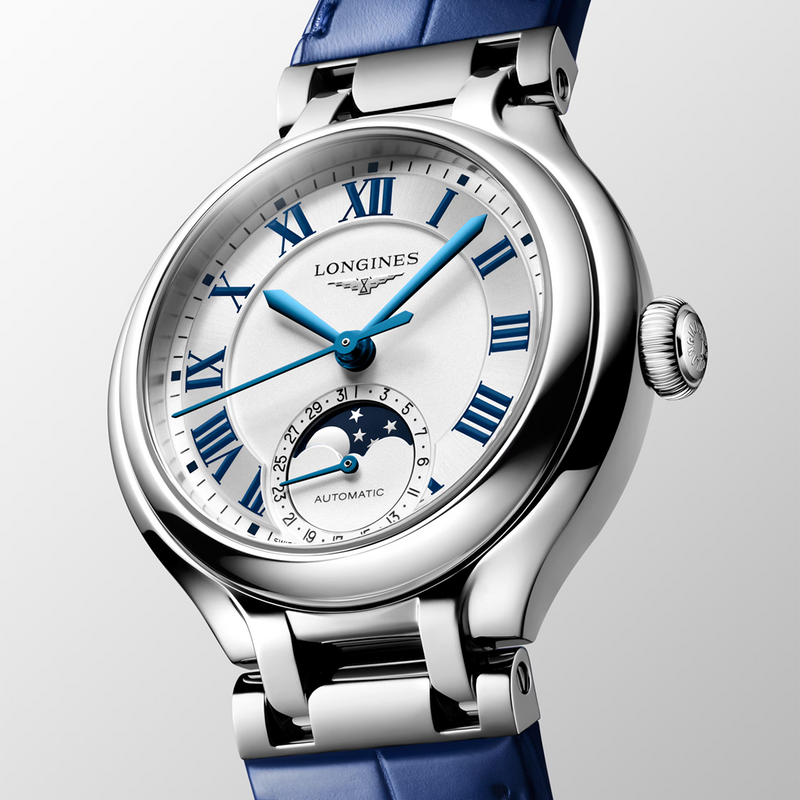 PrimaLuna Moonphase 34mm Ivory Dial Blue Strap Ladies Automatic Watch