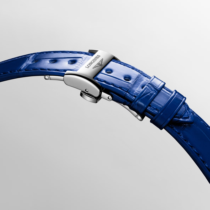 PrimaLuna Moonphase 34mm Ivory Dial Blue Strap Ladies Automatic Watch
