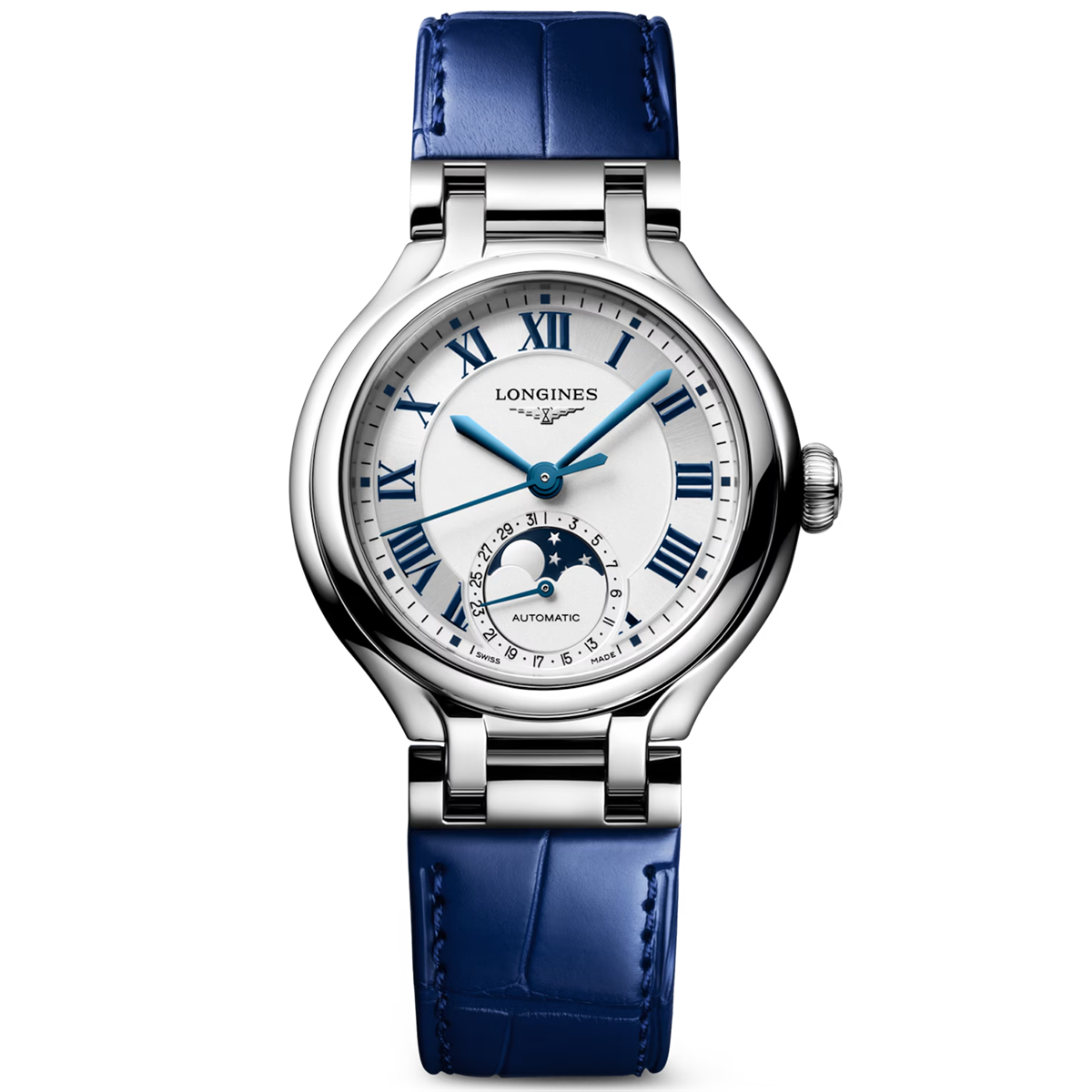 PrimaLuna Moonphase 34mm Ivory Dial Blue Strap Ladies Automatic Watch