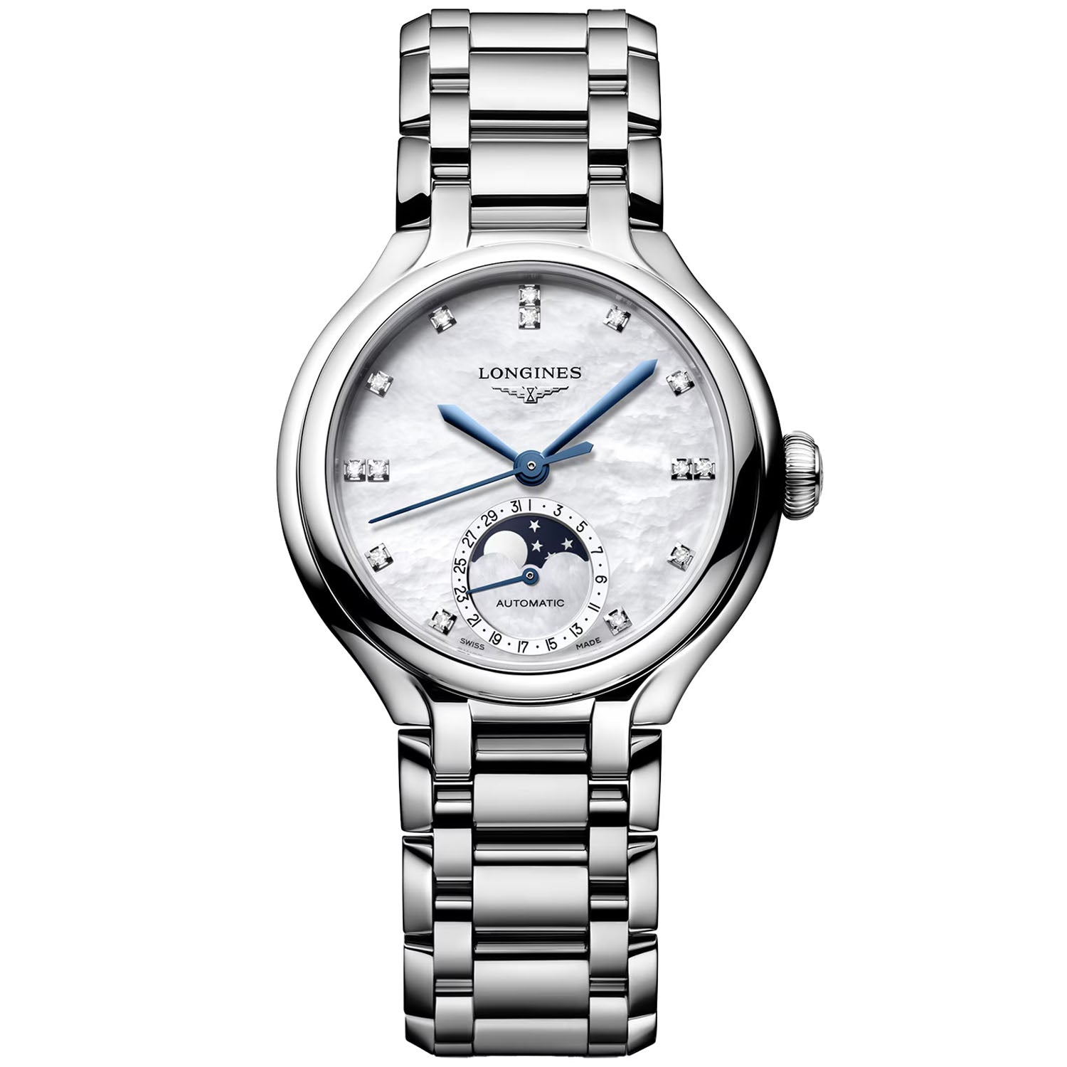 Longines PrimaLuna Moonphase 34mm Steel Automatic Bracelet Watch - Berry's Jewellers
