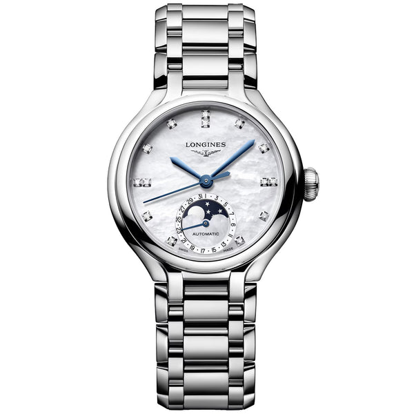 Longines PrimaLuna Moonphase 34mm Steel Automatic Bracelet Watch - Berry's Jewellers