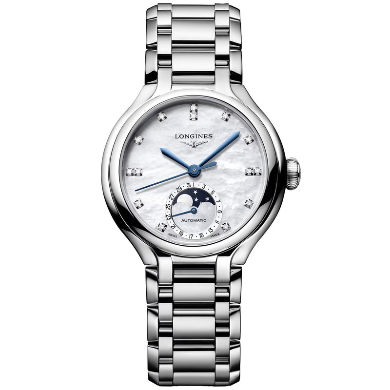 Longines PrimaLuna Moonphase 34mm Steel Automatic Bracelet Watch - Berry's Jewellers