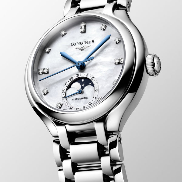 Longines PrimaLuna Moonphase 34mm Steel Automatic Bracelet Watch - Berry's Jewellers