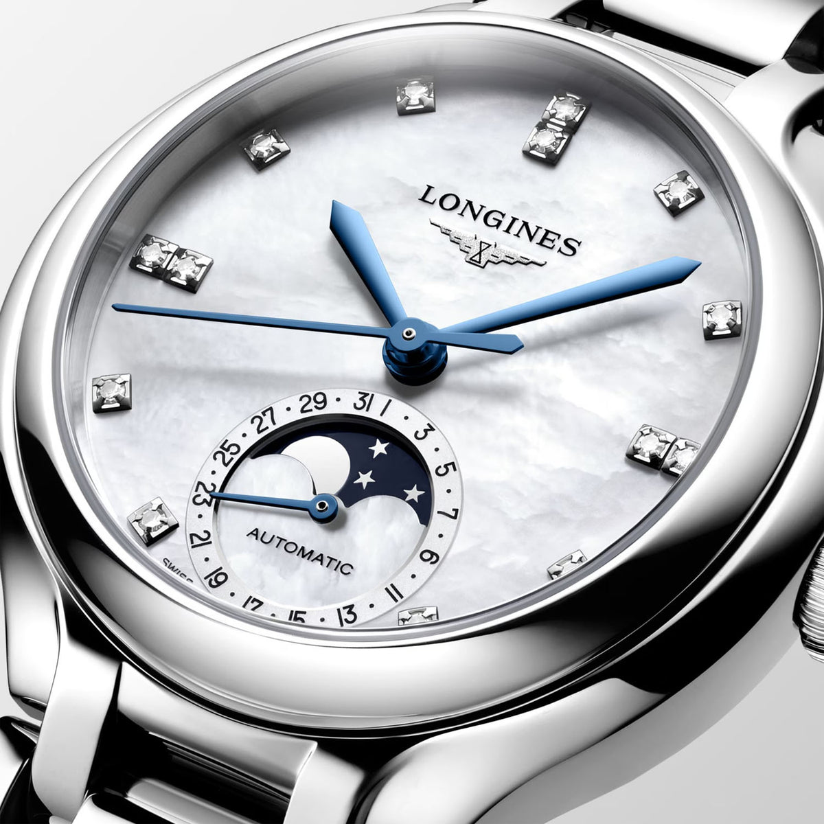 Longines PrimaLuna Moonphase 34mm Steel Automatic Bracelet Watch - Berry's Jewellers