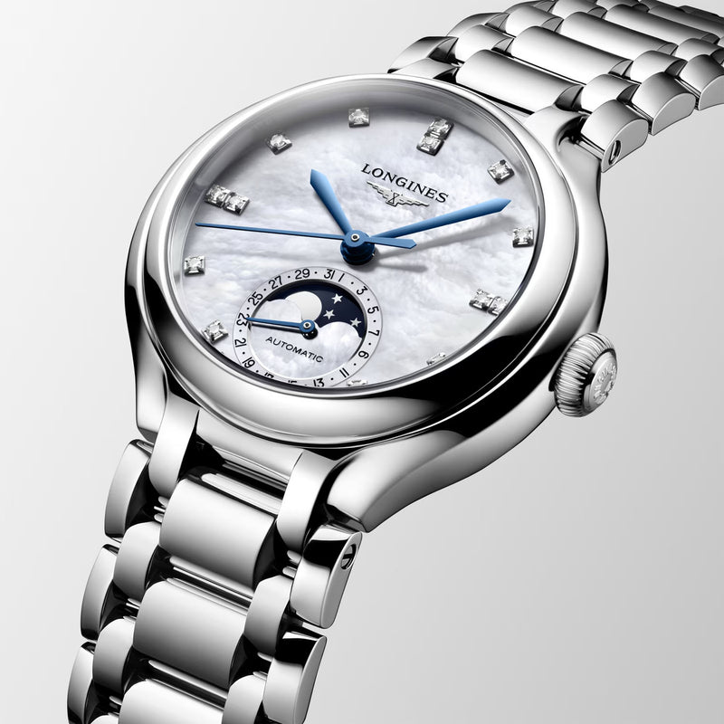 Longines PrimaLuna Moonphase 34mm Steel Automatic Bracelet Watch - Berry's Jewellers