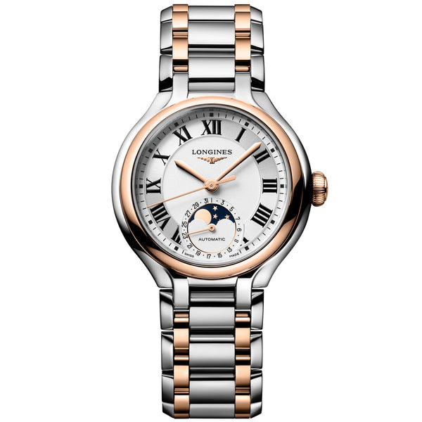 Longines PrimaLuna Moonphase 34mm Two-Tone White Dial Ladies Watch - Berry's Jewellers