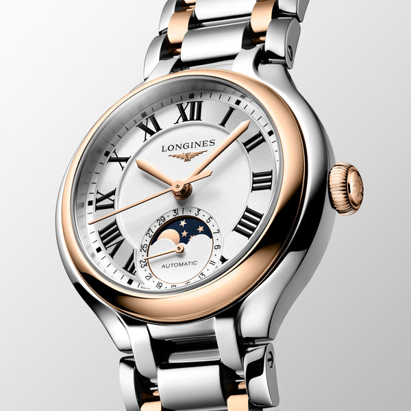 Longines PrimaLuna Moonphase 34mm Two-Tone White Dial Ladies Watch - Berry's Jewellers