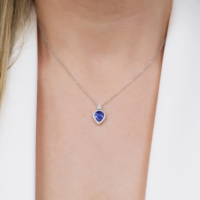 Berry's 18ct White Gold Pear Shaped Tanzanite Pendant With Diamond Surround And Bale - Berry's Jewellers