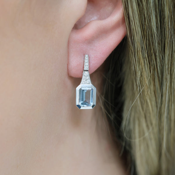 Berry's 18ct White Gold Aquamarine And Diamond Fancy Rub Over Set Drop Earrings - Berry's Jewellers