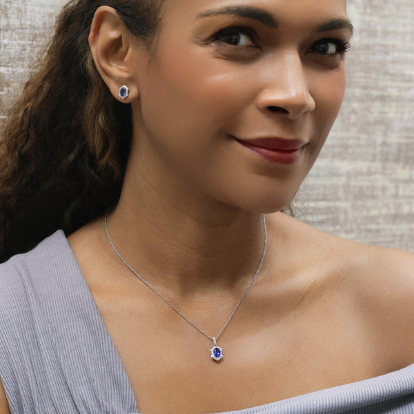 Berry's 18ct White Gold Oval Sapphire And Diamond Fancy Cluster Pendant - Berry's Jewellers