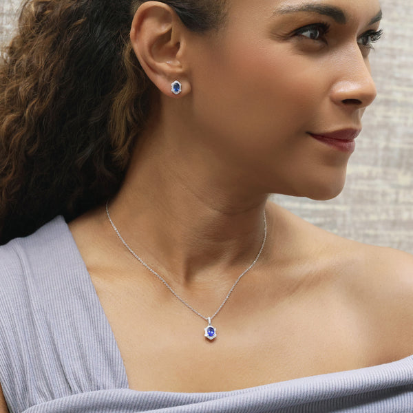 Berry's 18ct White Gold Oval Sapphire And Diamond Fancy Cluster Stud Earrings - Berry's Jewellers