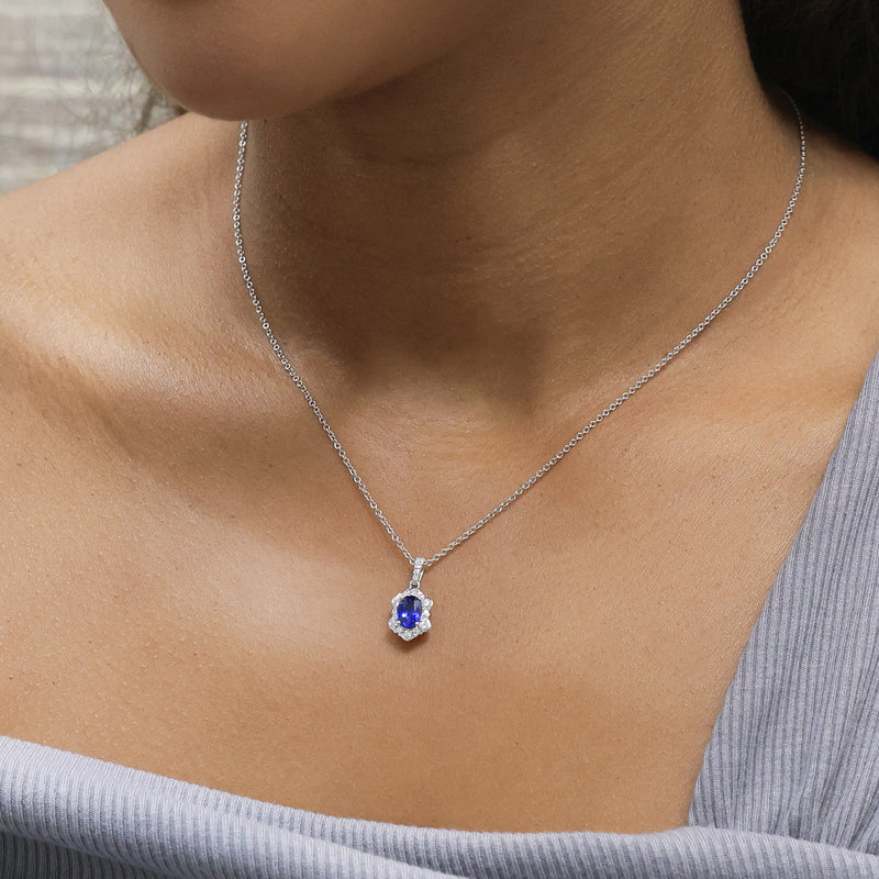 Berry's 18ct White Gold Oval Sapphire And Diamond Fancy Cluster Pendant - Berry's Jewellers