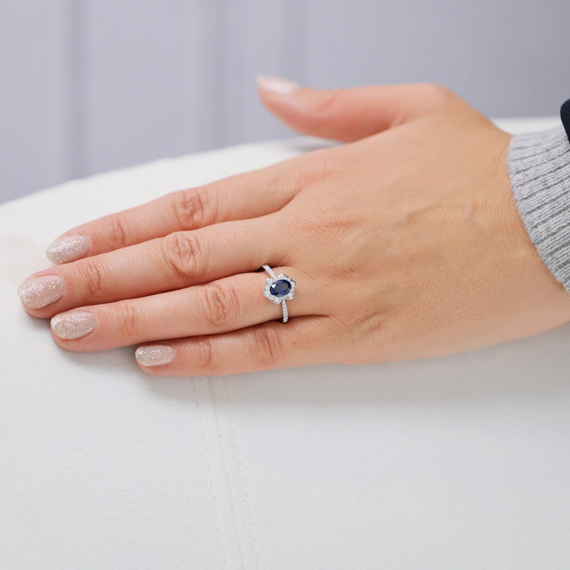 Berry's 18ct White Gold Oval Sapphire And Diamond Fancy Cluster Ring With Diamond Shoulders - Berry's Jewellers