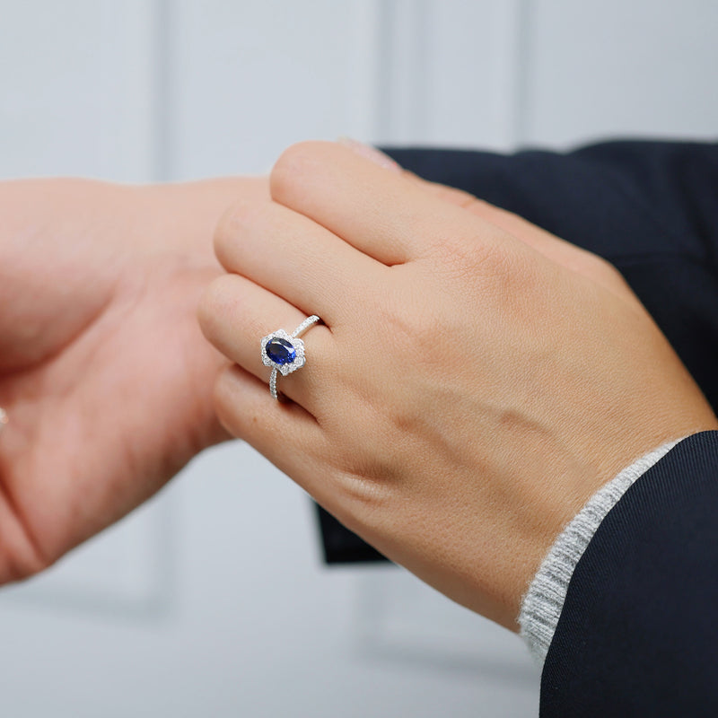 Berry's 18ct White Gold Oval Sapphire And Diamond Fancy Cluster Ring With Diamond Shoulders - Berry's Jewellers