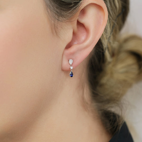Berry's 18ct White Gold Sapphire And Diamond Tear Drop Earrings - Berry's Jewellers