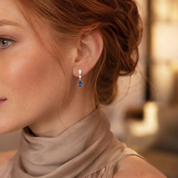 18ct White Gold Sapphire And Diamond Tear Drop Earrings
