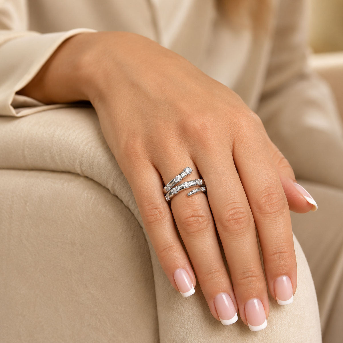 Platinum Two Row Diamond Set Ring