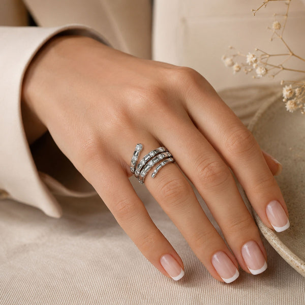 Platinum Three Row Diamond Set Ring